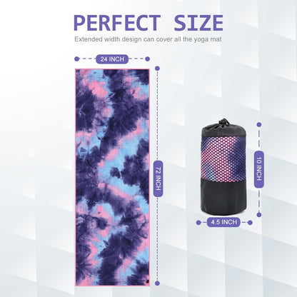 Eunzel 2 Pack Hot Yoga Towel with Grip Dot, Non Slip Yoga Mat Towe Sweat Absorbent Towel for Hot Yoga,Bikram, Pilates and Fitness 72" x 24", Pink