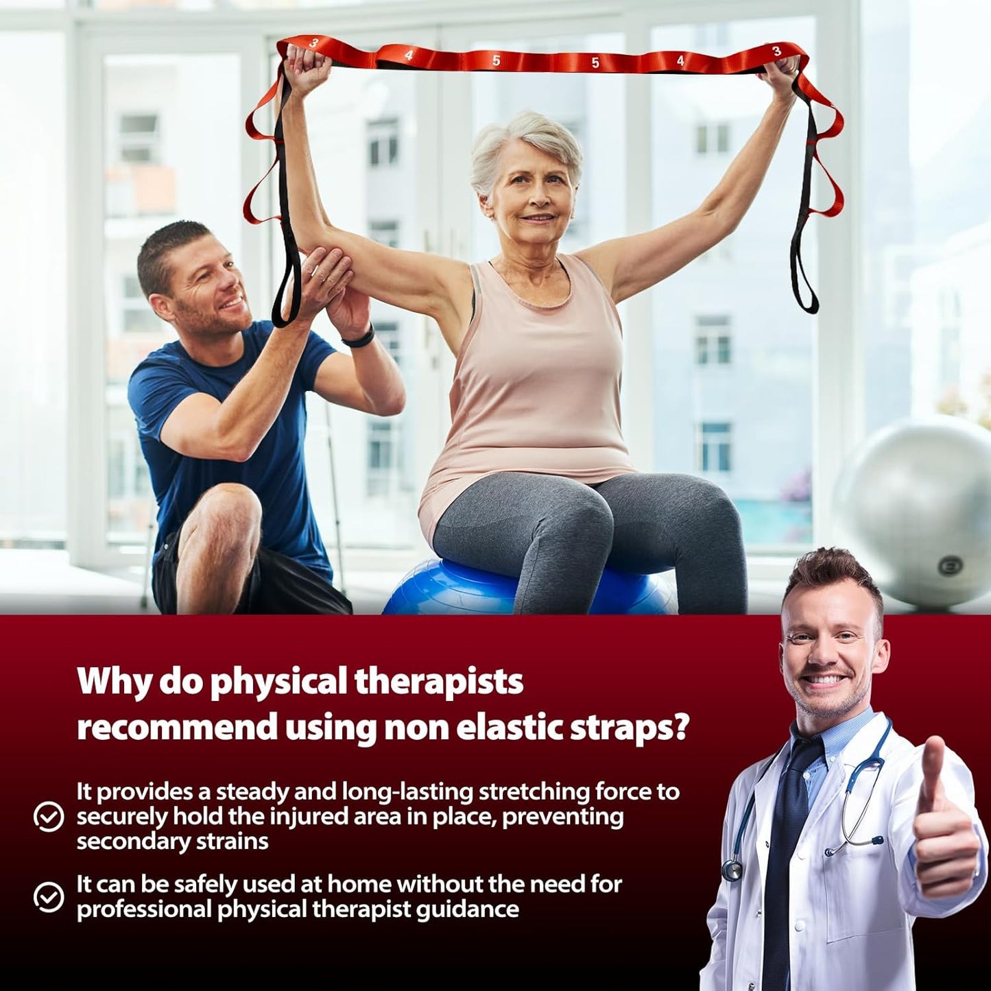 Acozycoo Stretching Strap with Loops for Physical Therapy,Yoga Strap for Stretching,Home Workout,Pilate & Flexibility Training,Non-Elastic Exercise Stretch Band for Hamstring,Leg Stretcher Belt,Flexibility Fascia