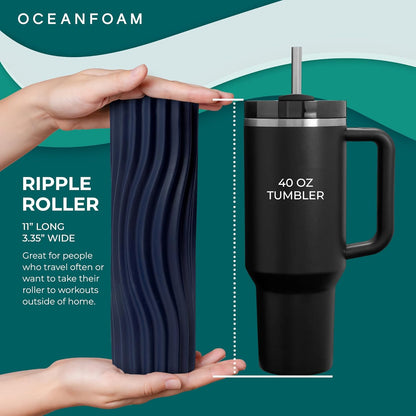 Oceanfoam Ripple Travel Foam Roller (11" x 3.35") Firm Mini Foam Roller for Physical Therapy, Deep Tissue Massage, Back Pain - High Density, Ergonomic Wave Textured - Yoga, Pilates, Exercise (Natural) - Colors A