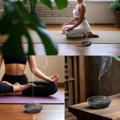 Koville Natural Marble Incense Holder, Incense Holder for Sticks with 9 Holes, Handmade Incense Burner Ash Catcher for Meditation Yoga SPA, Balsam Fir/Palo Santo/Sage/Cone (RoyalBeige)
