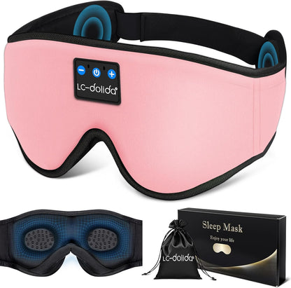 LC-dolida Sleep Headphones, 3D Sleep Mask Bluetooth Wireless Music Eye Mask, Sleeping Headphones for Side Sleepers Sleep Mask with Bluetooth Headphones Ultra-Thin Stereo Speakers Perfect for Sleeping