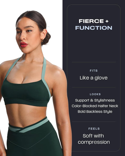 Aoxjox Women's Color Block Halter Workout Sports Bras Fitness Athletic Vanessa Bra Yoga Crop Tank