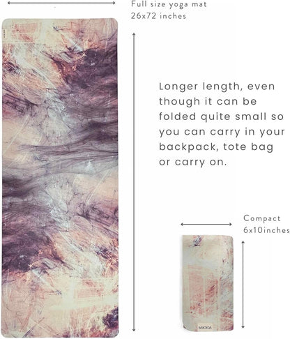 Travel Yoga Mat 1.5mm | Foldable, Lightweight Mat | Use for Travel, Backpacking, Yoga Retreat, Outdoors, Gym, Pilates, Machine Washable, Eco-Friendly