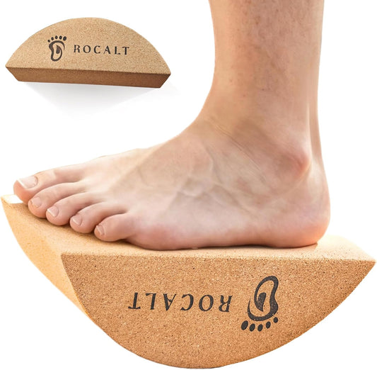 Rocalt Cork Yoga Blocks, Half Moon Yoga Block & Calf Stretching, Cork Foot Stretcher for Plantar Fasciitis Relief, Ankle Stretcher Pilates Block, Improve Balance, Stability & Foot Mobility