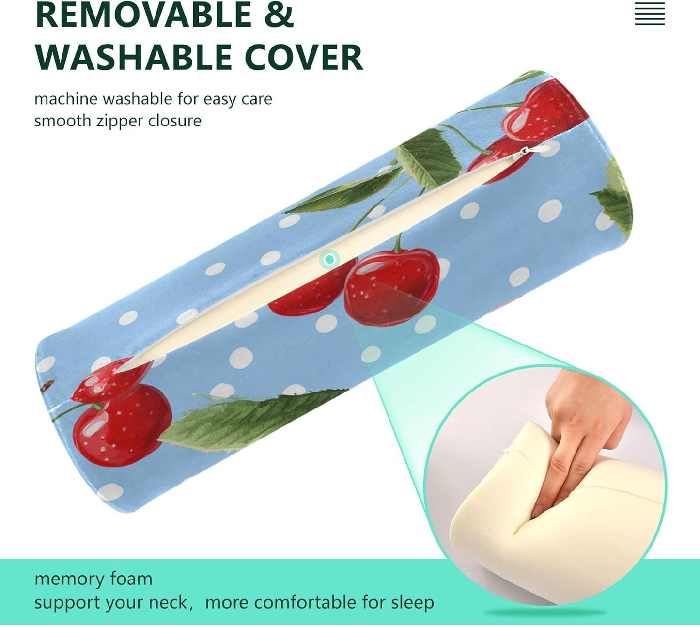c Neck Roll Pillow Bolster Round Health Memory Foam Long Cervical Cylinder Pillows with Removable Washable Cover for Body Bed Legs Back Yoga - Colors A