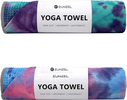 Eunzel Yoga Towel,Hot Yoga Mat Towel with Grip Dots Sweat Absorbent Non-Slip for Hot Yoga, Pilates and Workout 24" x72", Purple & Blue