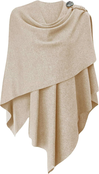 PULI Womens Large Cross Front Poncho Sweater Wrap Topper Knitted Elegant Shawls Cape for Fall Winter