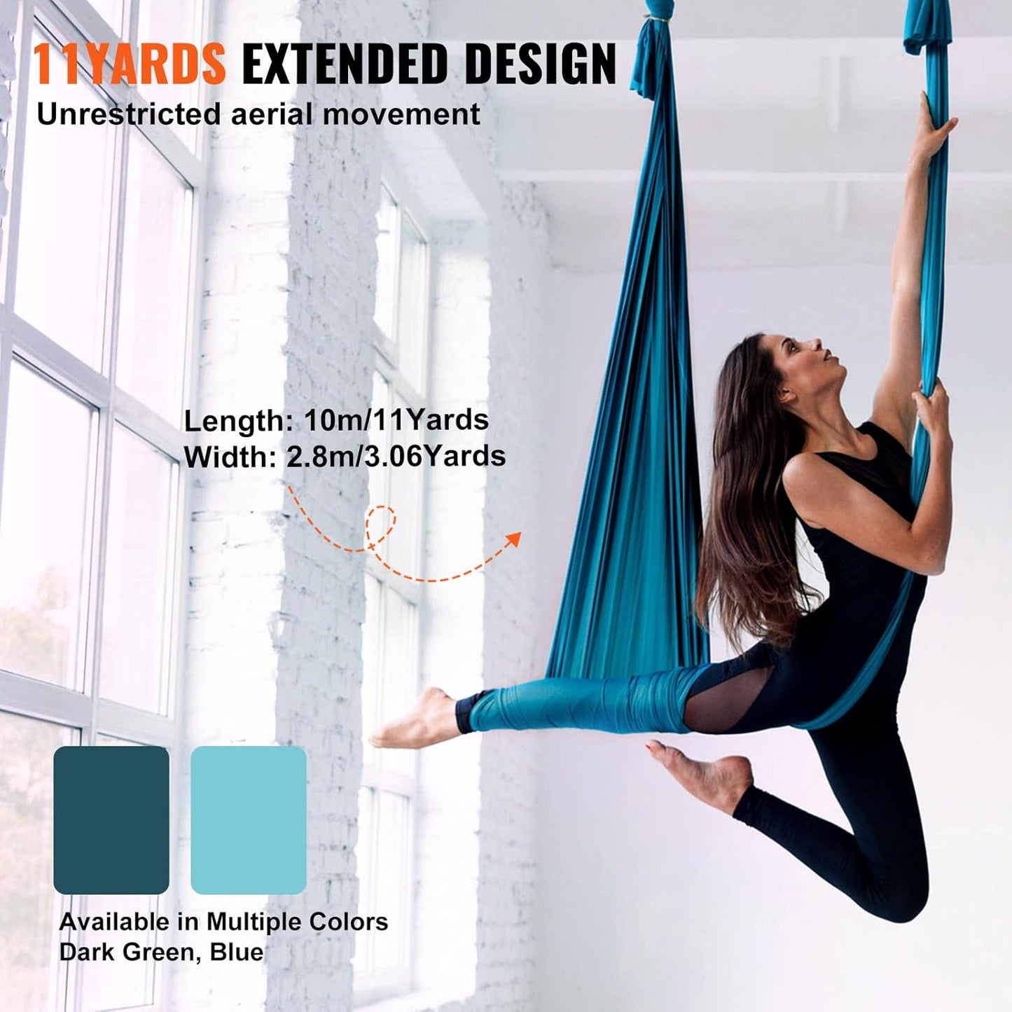 VEVOR Aerial Silk & Yoga Swing, Aerial Yoga Hammock Kit with 100gsm Nylon Fabric, Full Rigging Hardware & Easy Set-up Guide, Antigravity Flying for All Levels Fitness Bodybuilding