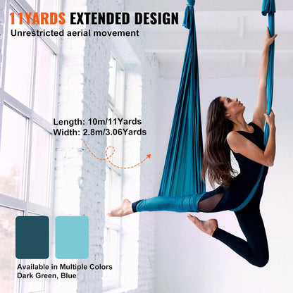 VEVOR Aerial Silk & Yoga Swing, Aerial Yoga Hammock Kit with 100gsm Nylon Fabric, Full Rigging Hardware & Easy Set-up Guide, Antigravity Flying for All Levels Fitness Bodybuilding