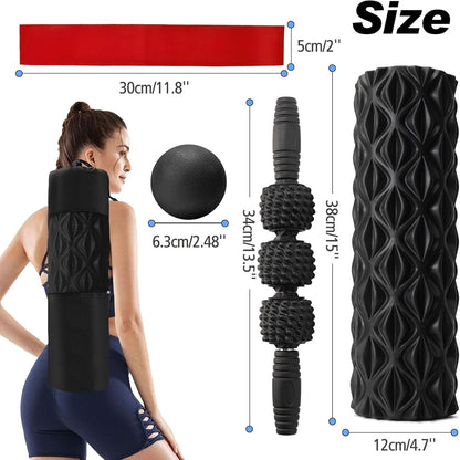 JOYENERGY 5 in 1 Foam Roller Set High Density Foam Roller Patented, Massage Stick, Massage Ball, Resistance Band for Deep Muscle Massage Pilates Yoga, Fitness for Trigger Point Release