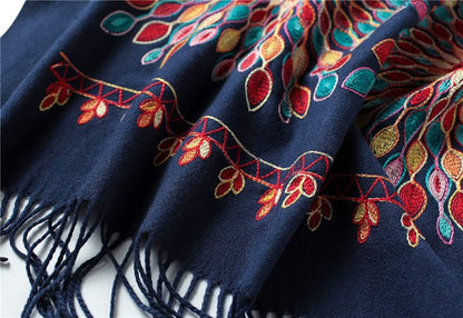Urban CoCo Women's Embroidered Oversize Tassel Shawl Scarf Wraps for Women