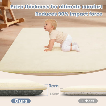 ACOMOPACK 1.3" Thick Baby Play Mat for Floor 79x118"-Large Water-Repellent&Non-Slip Memory Foam Mat for Kids,Toddlers,Soft Velvet Nursery Rug for Tummy Time&Crawling,Yoga,Tatami Style(Blue)