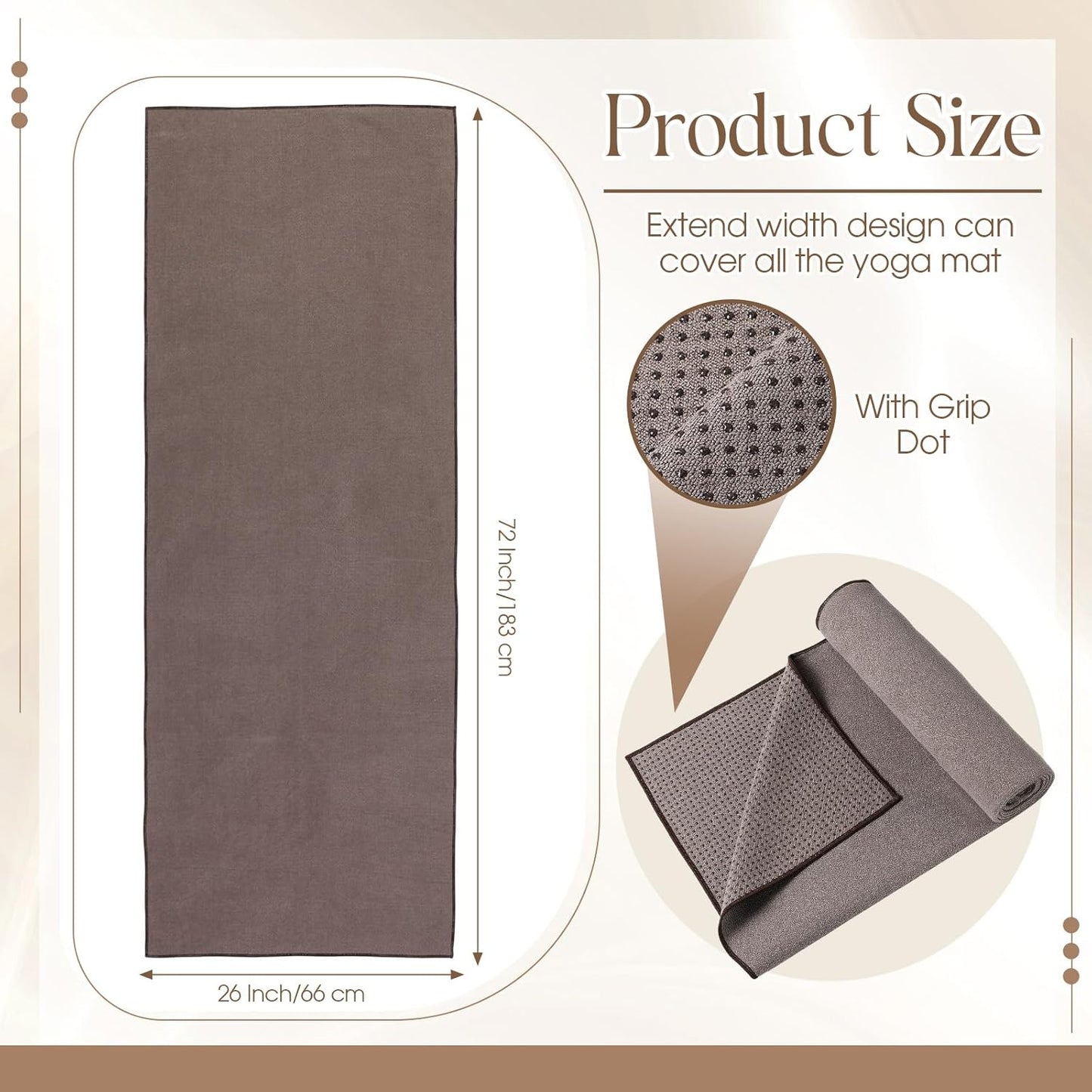 Hahafelt 3 Pack Hot Yoga Towel Non Slip 72" x 26" Extra Large Microfiber Yoga Mat Towel with Grip Dot Absorbent Sweat Anti-Slip Mat Cover for Pilates Fitness(Beige Dark Gray Coffee)