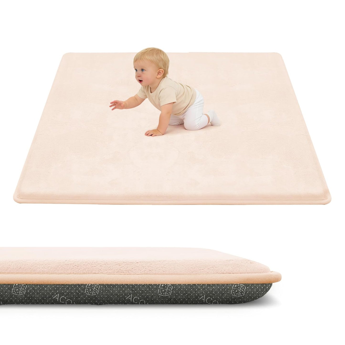 ACOMOPACK 1.3" Thick Baby Play Mat for Floor 79x118"-Large Water-Repellent&Non-Slip Memory Foam Mat for Kids,Toddlers,Soft Velvet Nursery Rug for Tummy Time&Crawling,Yoga,Tatami Style(Blue)