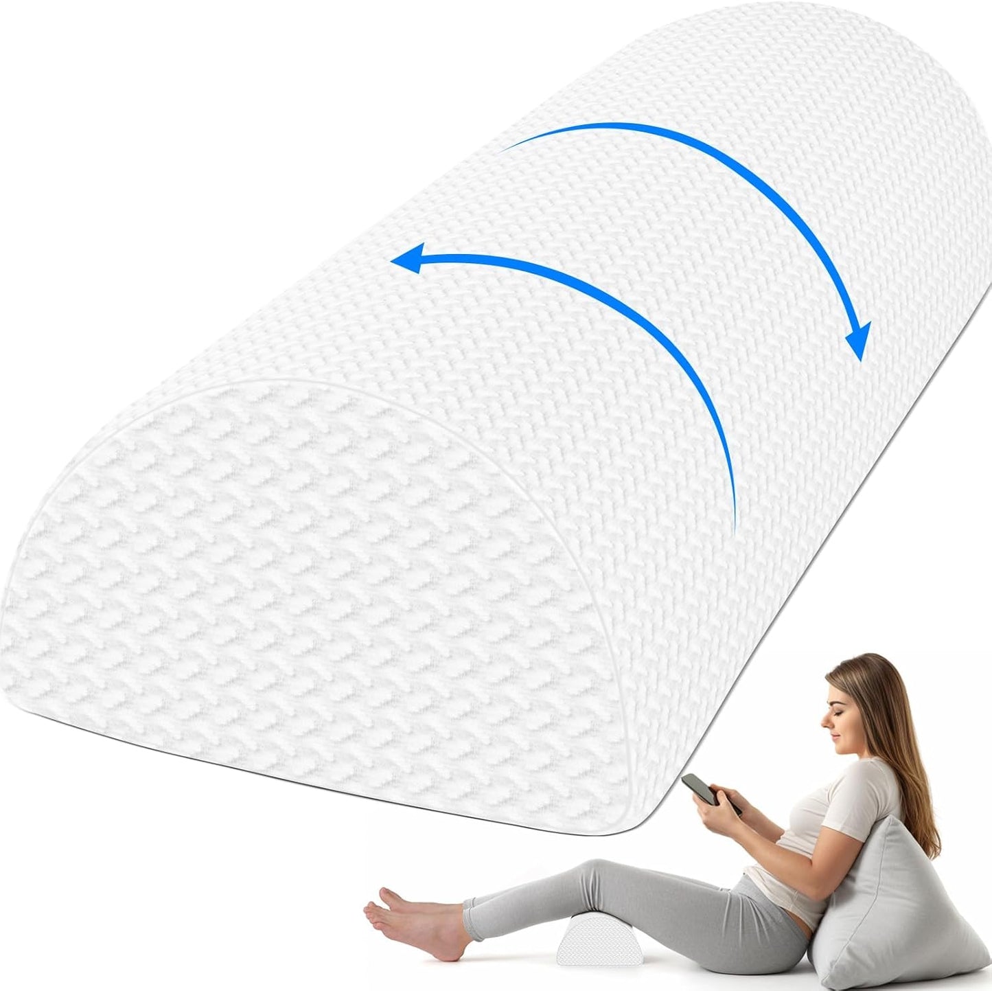 TranquilRelax Knee Pillow for Back Sleeping Memory Foam Half Moon Bolster Pillow for Legs, Under Knee Support, Ankle & Foot Comfort Orthopedic Pillow for Side Sleepers (Grey, 20.4" x 8" x 4.9")