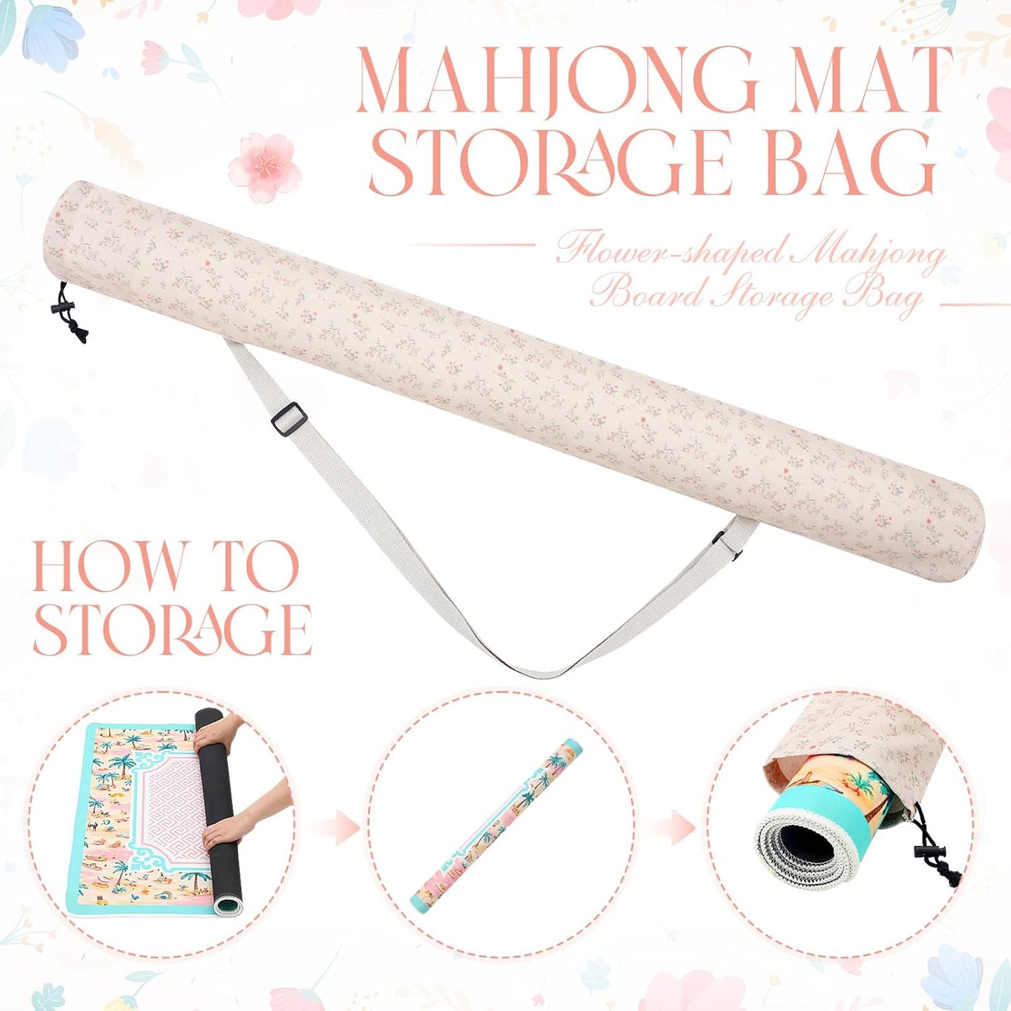 Shinylin 35 Inch Mahjong Mat Carrying Bag with Strap, Printed Drawstring Mahjong Holder Bag Outdoor Travel Canvas Storage for Board Games, Yoga Mats, Tripod