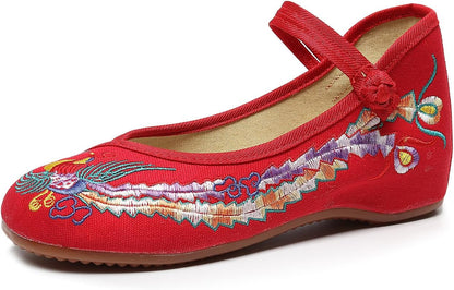 Chinese Embroidered Wedge Sandals Women's Multicolor Asian Traditional Mary Jane Ballet Yoga Shoes Rubber Sole Ethnic Style Loafers