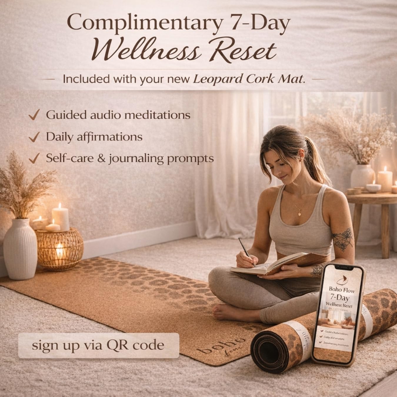 Designer Cork Yoga Mat – Signature Aesthetics on Quality Portuguese Cork with 5mm Solid Tree Rubber Base for Lasting Stability – Non Slip Grip, Odor Free and Non Toxic