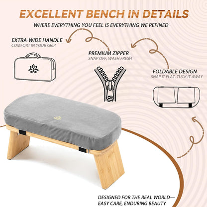 Meditation Bench, Bamboo Meditation Stool, Folding Kneeling Meditation Bench, Seiza Prayer Bench, Prayer Bench with Meditation Cushion, Kneeling Stool(Green-Bag)