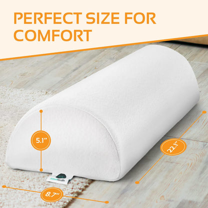 AllSett Health Half Moon Bolster Pillow for Legs, Back and Head (2 Pack) Semi Roll for Ankle and Foot Comfort with White Cotton Machine Washable Cover | Premium Memory Foam | 2 Pillow System