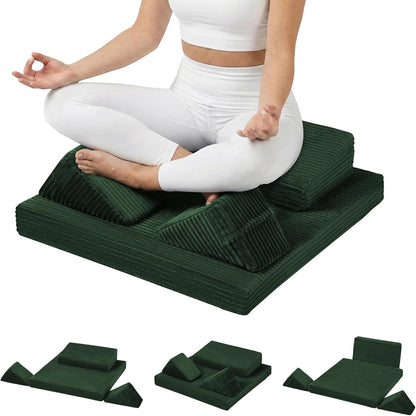 Meditation Cushion Set, Meditation Pillow for Sitting on Floor, Large Yoga Pillow with Knee Support, Washable Zafu Meditation Mat, 3 Shapes Floor Pillow for Adults, Dark Grey