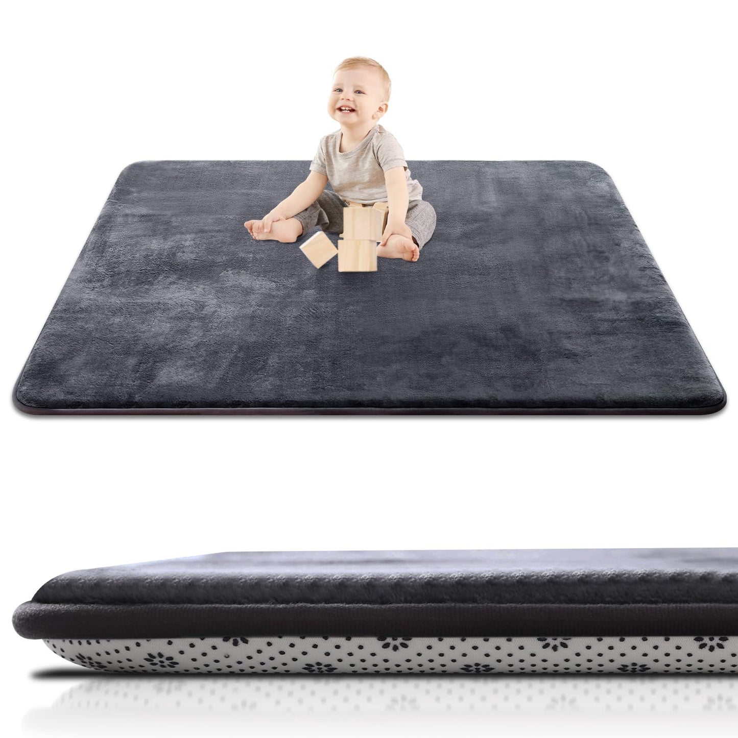Large Thick Baby Play Mat for Floor,Padded Foam 59x79 Playpen Mat,Soft Support&Plush Feel Nursery Kids Rug,Non Slip for Toddler,Infants,Kids Playroom,Yoga,Baby Crawling,Tummy Time (Light Grey)