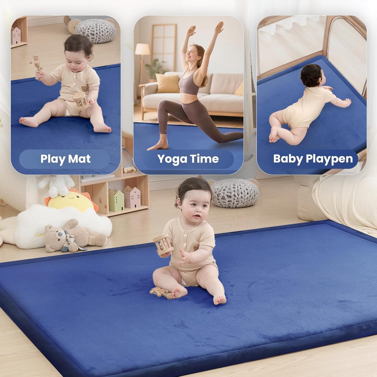 Baby Play Mat for Floor,1.3" Thick Memory Foam Tummy Time Mat,Soft Coral Velvet Nursery Rug,Large Non Slip for Crawling,Toddlers,Infants,Kids,Yoga & Tatami Style for Living Room(Dark Gray)