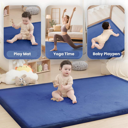 Baby Play Mat for Floor,1.3" Thick Memory Foam Tummy Time Mat,Soft Coral Velvet Nursery Rug,Large Non Slip for Crawling,Toddlers,Infants,Kids,Yoga & Tatami Style for Living Room(Dark Gray)