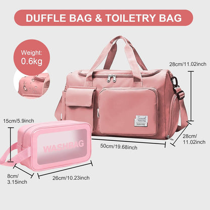 Suruid Travel Yoga Duffel Bag with Shoes Compartment Sports Gym Handbag with Dry Wet Separated Pocket for Training Men and Women, Overnight /Weekender Bag - Pink