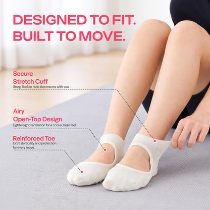 COOLMATE Pilates Socks with Grips for Women, Yoga Socks, Crew Non Slip Women for Barre, Pilates Gifts for Women - Colors B