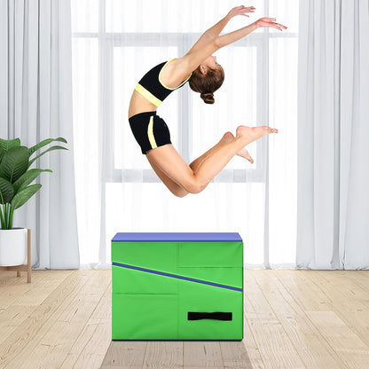 Gymnastics Mat Incline Tumbling Mats—Indoor/Outdoor Folding Cheese Wedge Mat with Non-Slip Surface & Handles for Kids Girls Home Training Exercise