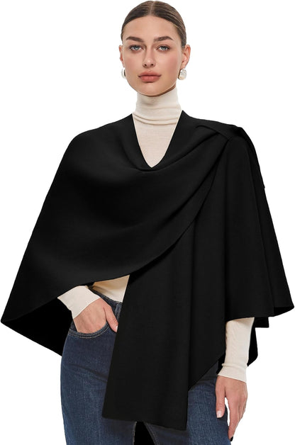 PULI Womens Large Cross Front Poncho Sweater Wrap Topper Knitted Elegant Shawls Cape for Fall Winter