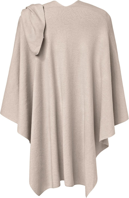PULI Womens Large Cross Front Poncho Sweater Wrap Topper Knitted Elegant Shawls Cape for Fall Winter