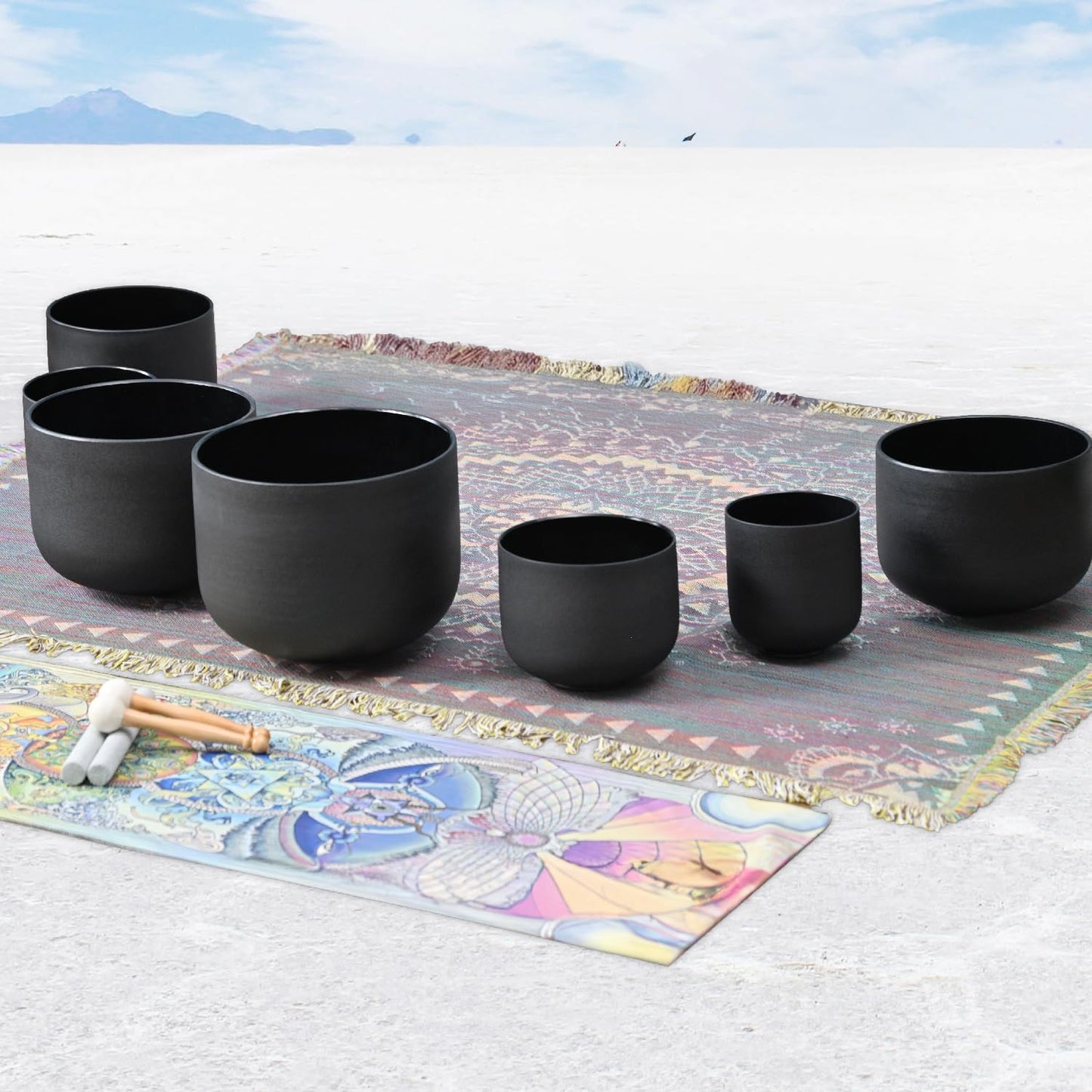 CVNC 432Hz 7-12 Inch Crystal Singing Bowl Set of 7 with 2 Pcs Carrying Case Bag, Frosted Quartz Crystal Sound Bowls for Chakra, Sound Therapy, Meditation Energy