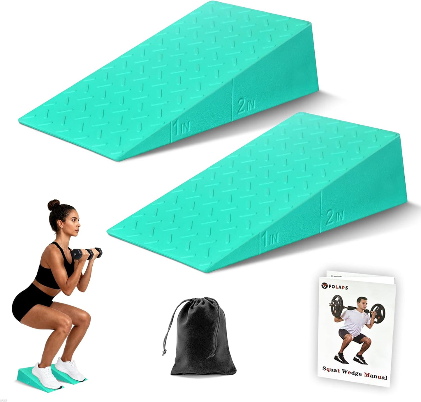 Folaps Squat Wedge Block with Guide for Heel Elevated Squat Weightlifting Slant Board for Squats with Carry Bag to Improve Mobility Balance and Strength Performance