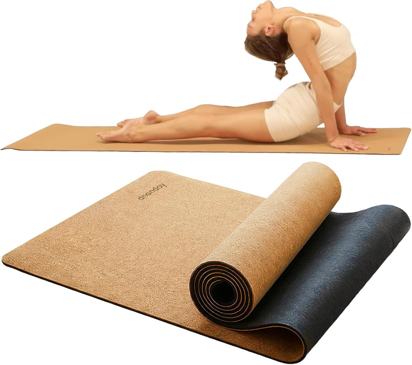 Ananday Premium Cork Yoga Mat - Sustainable, Non-Toxic & PVC-Free, Non-Slip, Perfect for Hot Yoga, Pilates & Exercise - Cushioned for Superior Comfort & Support