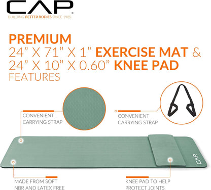 CAP Barbell 1/2-Inch High Density Exercise Yoga Mat with Strap | Multiple Options
