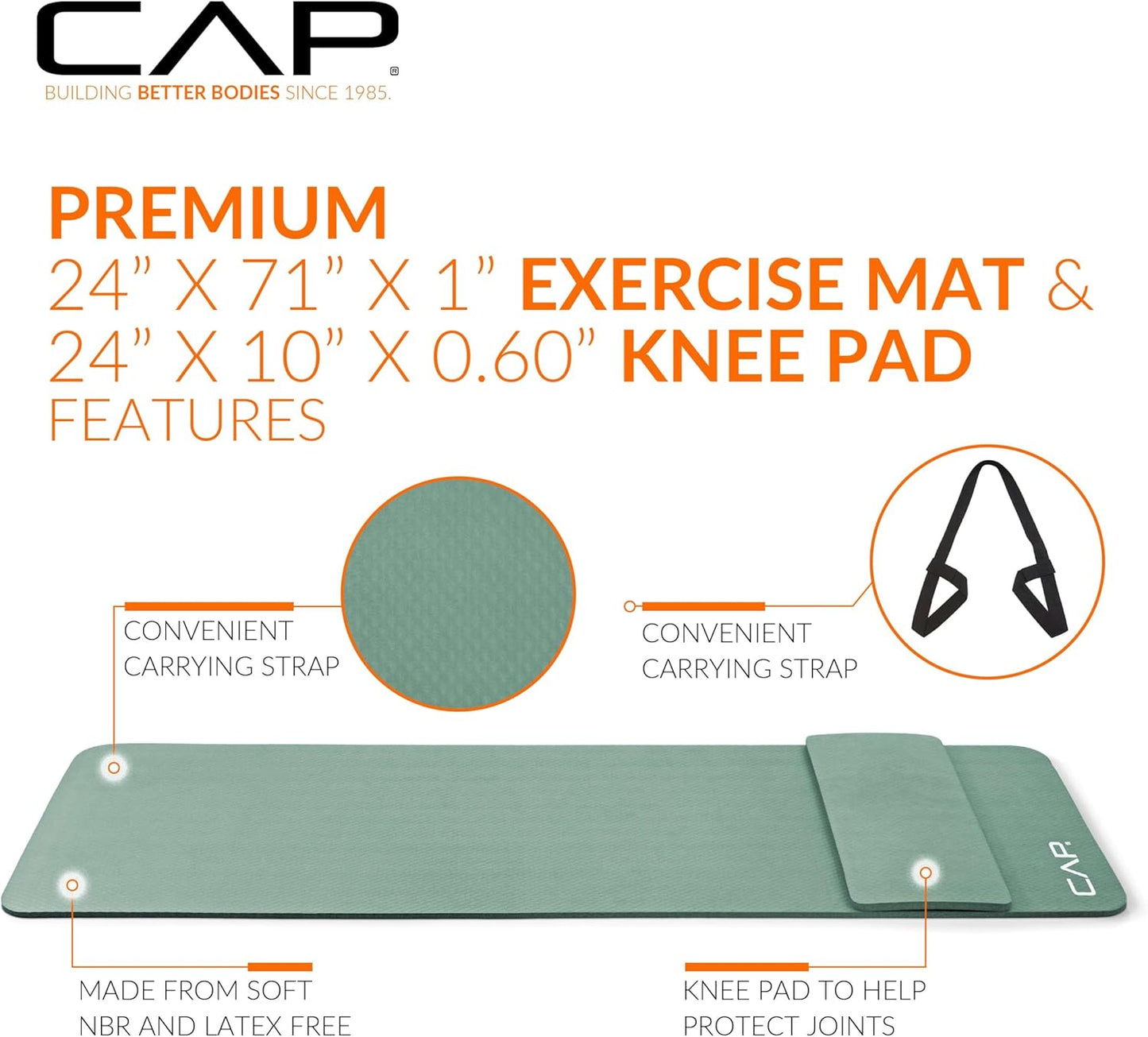 CAP Barbell 1/2-Inch High Density Exercise Yoga Mat with Strap | Multiple Options