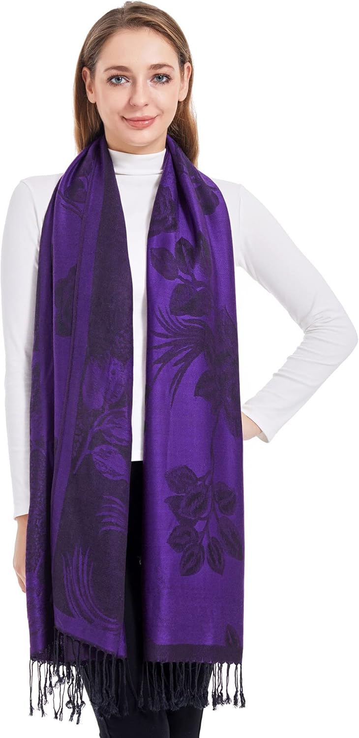 Ciormis Two Tone Silky Paisley Pashmina Shawl Scarf,Soft Women's Rave Jacquard Pashminas Wrap Scarves