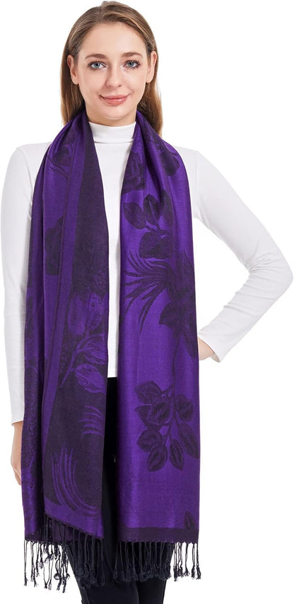 Ciormis Two Tone Silky Paisley Pashmina Shawl Scarf,Soft Women's Rave Jacquard Pashminas Wrap Scarves