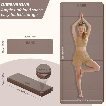 Foldable Yoga Mat,74"Lx32"Wx1/3"Thick,Folding Exercise Mat,Non-slip Wide Pilates Mats for Home Workout/Travel, Portable Yoga Mat Thick for Yoga/Pilates/Camping/Floor Exercises