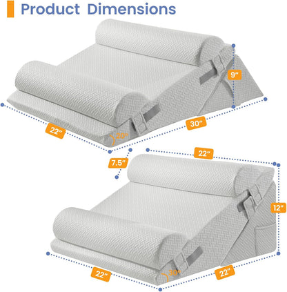 Sasttie Wedge Pillow Set for After Surgery, 2PCS Adjustable Bed Wedge Pillow Headboard with Memory Foam Neck Cushion – for Acid Reflux, Sleeping, Neck & Back Support, Dark Grey