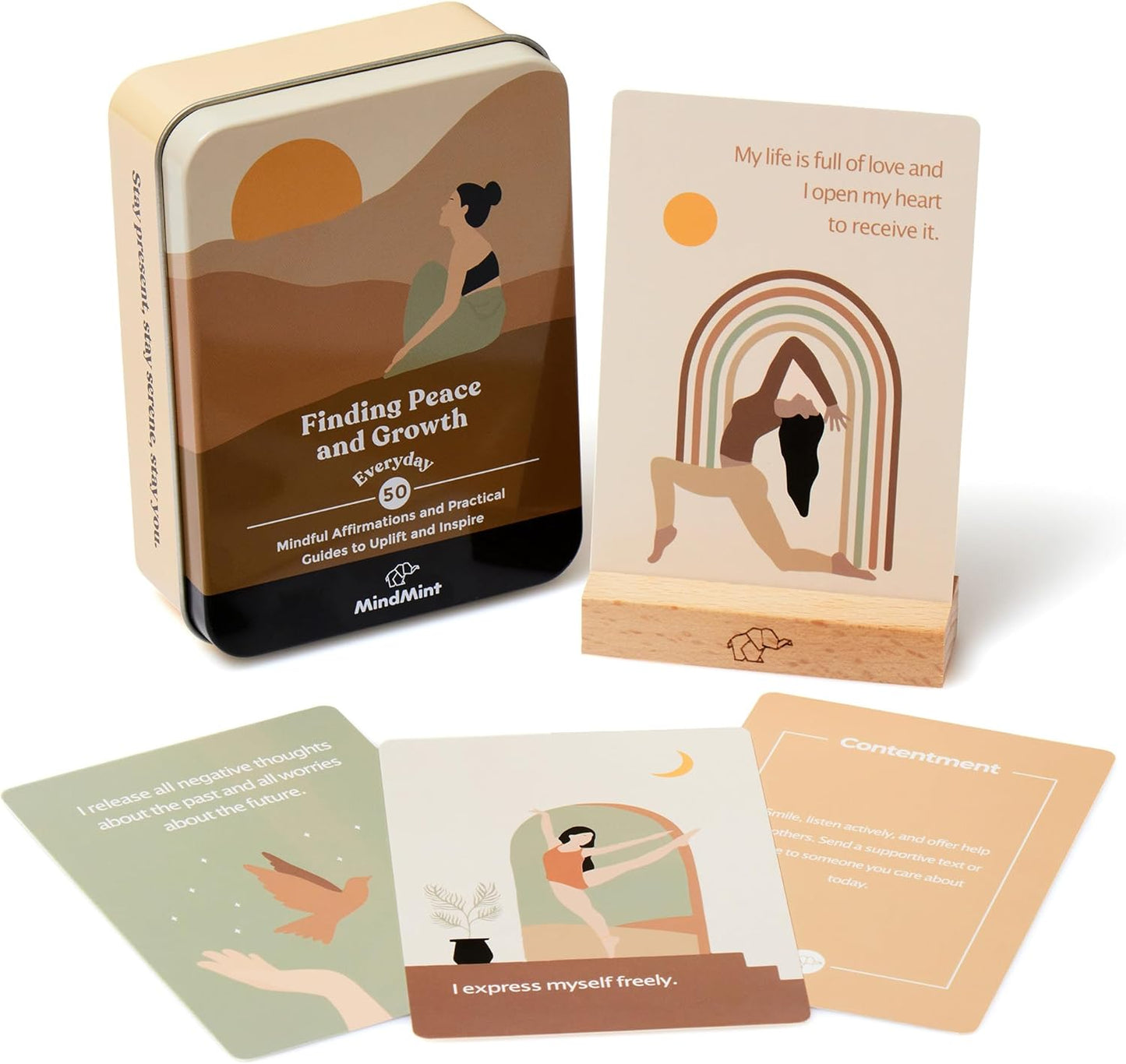 Daily Positive Affirmation Cards for Women - 50 Mindfulness Meditation Cards for Self Care in Tin Box with Wooden Stand - Motivational & Inspirational Gifts for Women, Best Friend, Sister