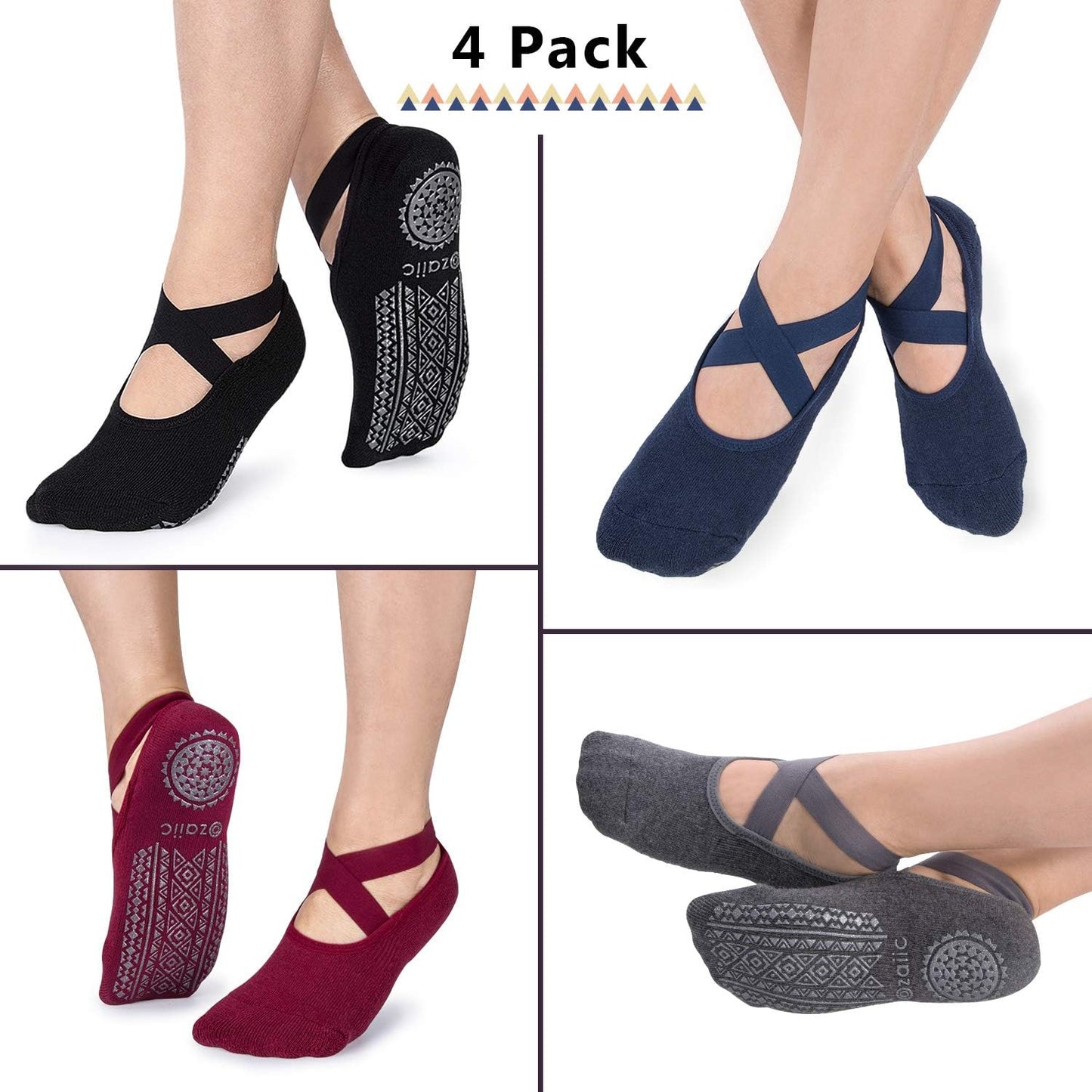 Ozaiic Pilates Socks for Women Non Slip Grip, Yoga Socks with Grippers for Barre, Hospital, Ballet, Dance, Barefoot Workout