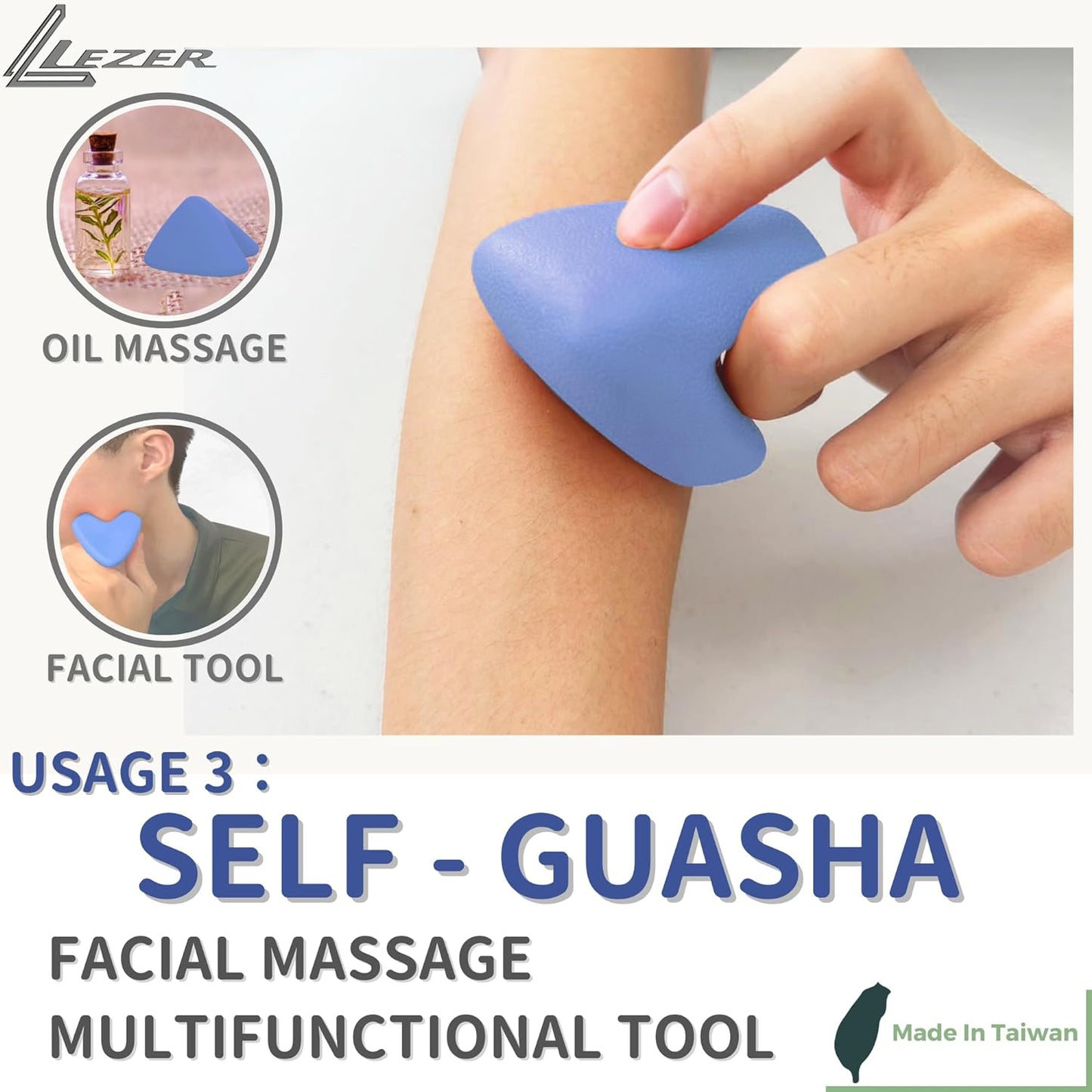 LEZER Trigger Massage Point, Manual Massage Ball, Muscle Knots Relief Tool, Myofascial Release, Physical Therapy, Deep Tissue Back Massage, Plantar Fasciitis, 2.9 in x 2.1 in (Blue)