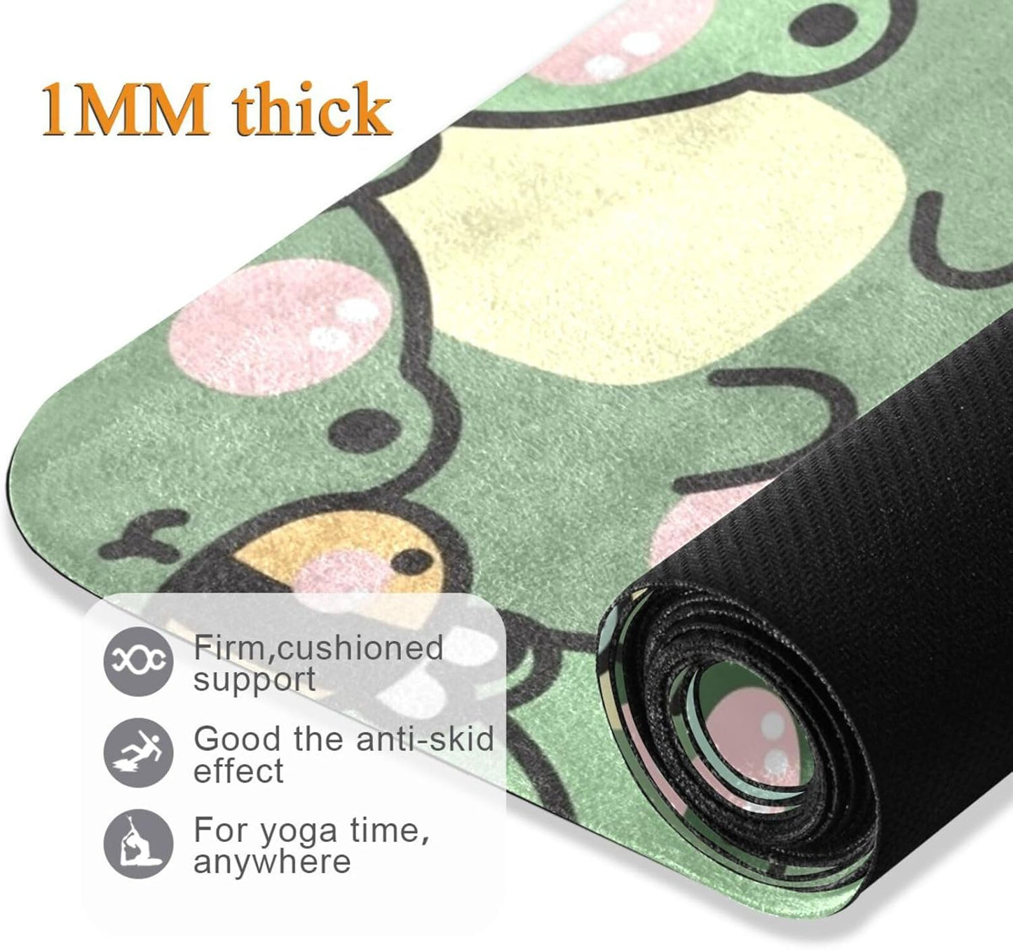 Cute Chubby Frog Yoga Mat, 71 x 26 Inch Non-slip Yoga Mats Folding Travel Exercise Mat Indoor Outdoor Gym Pilates with Storage Bag for Women Men