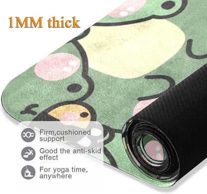 Cute Chubby Frog Yoga Mat, 71 x 26 Inch Non-slip Yoga Mats Folding Travel Exercise Mat Indoor Outdoor Gym Pilates with Storage Bag for Women Men
