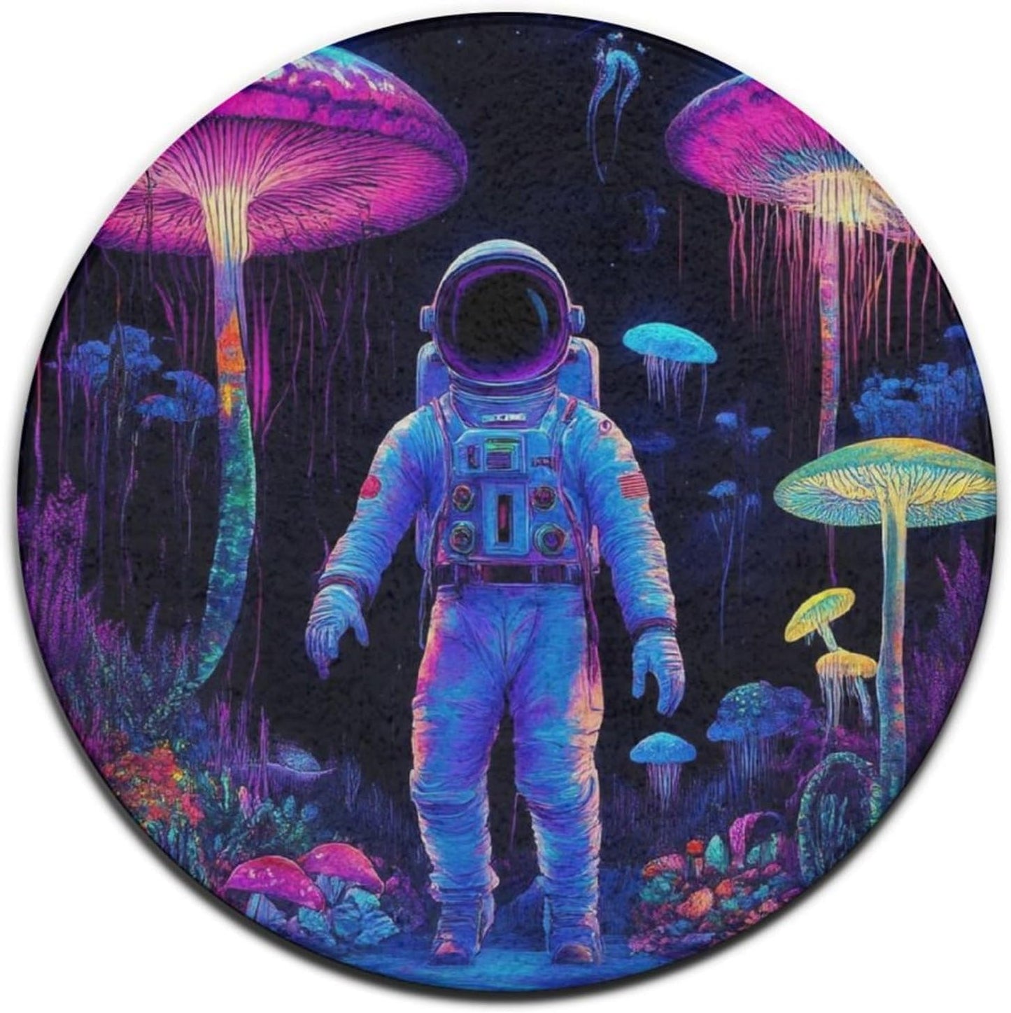 Home Decor Non Slip Kitchen Office Circle Rug, Machine Washable Modern Round Area Rug, Room Sofa Yoga Soft Round Carpet Purple Galaxy Trippy Space Astronaut Art, 36inch