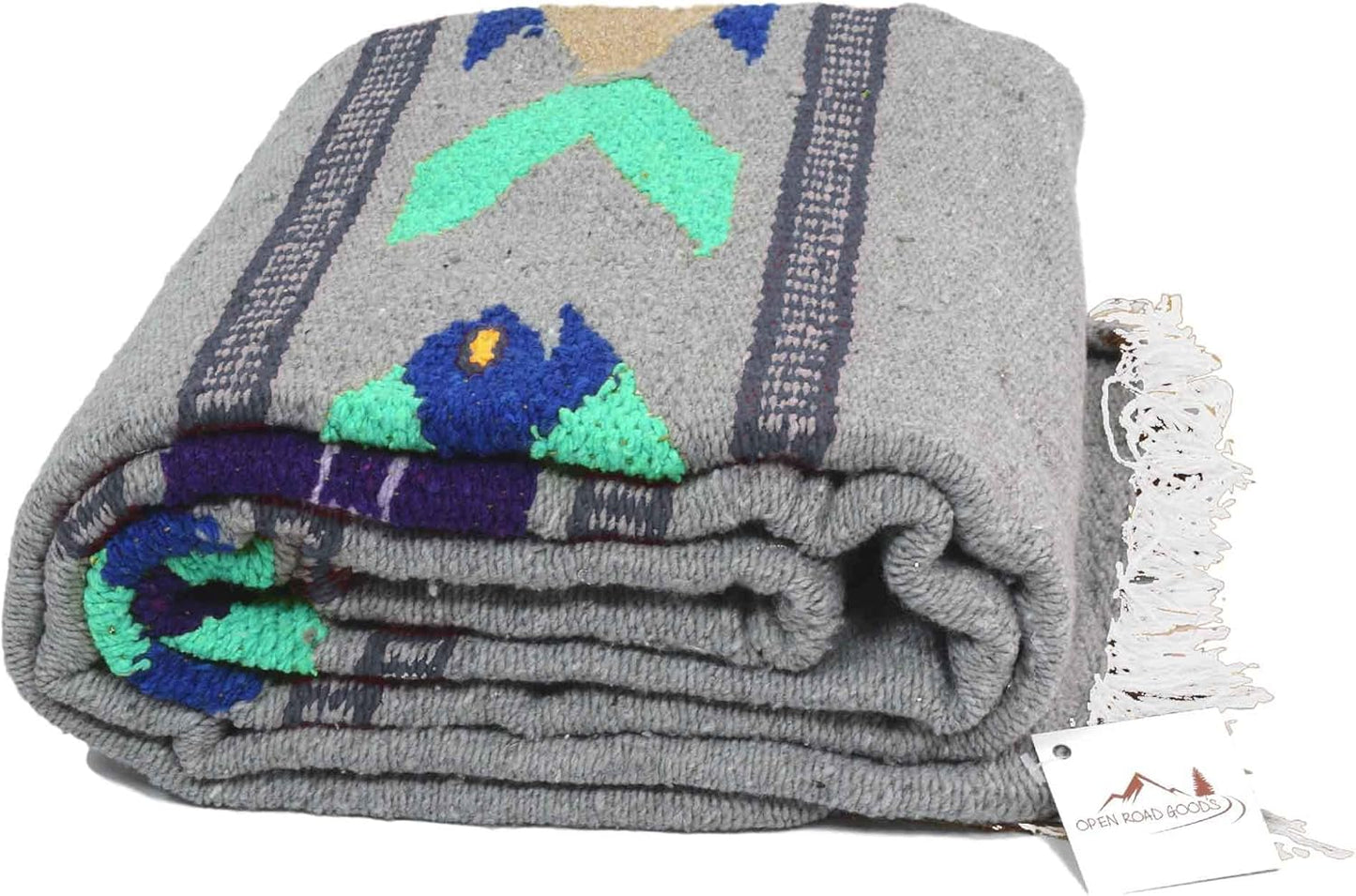 Open Road Goods Thick Mexican Yoga Blanket - Serape Fish Design - Handmade (Mint)