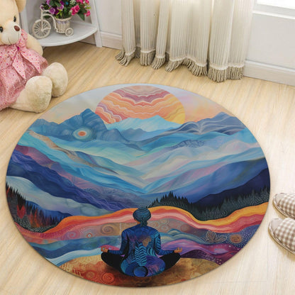 Chakra Round Area Rug, Non-Slip Meditation & Yoga Carpet for Living Room, Meditation Round Area Rugs, Modern Circular Bedroom Rug 57